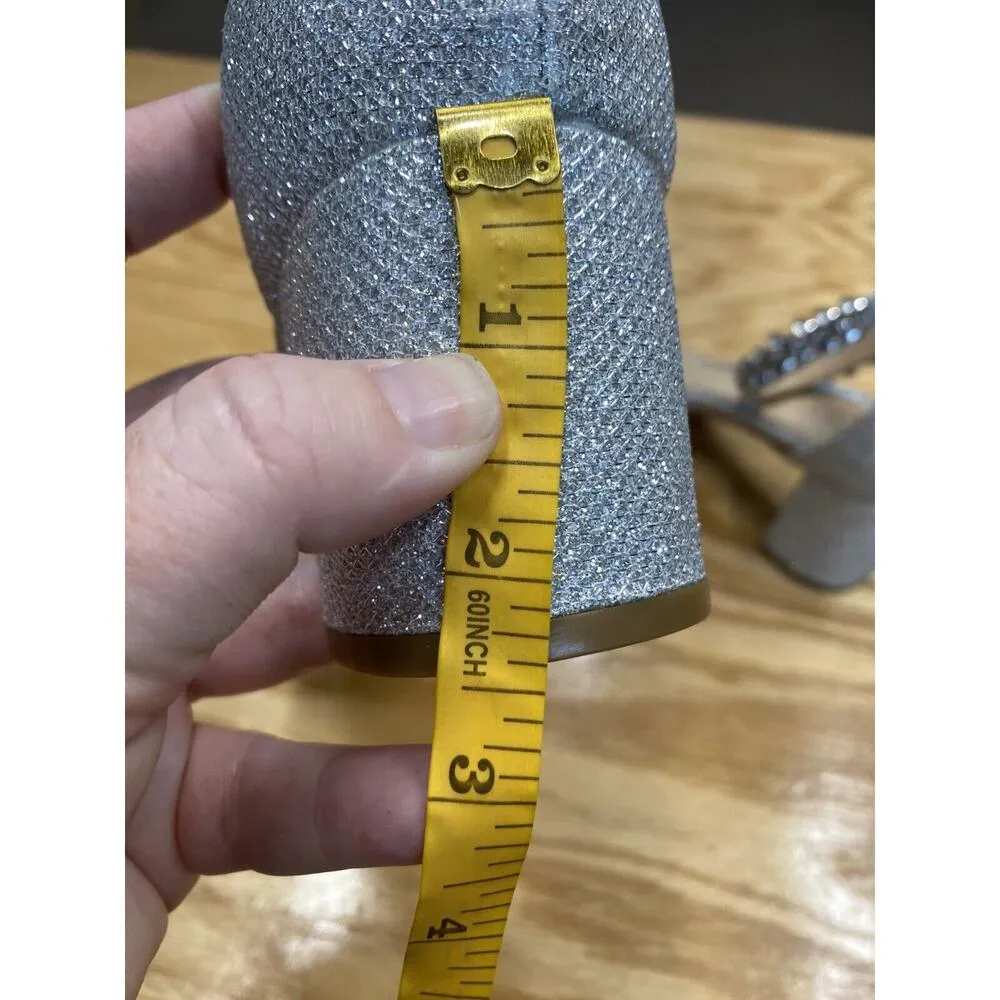 Jewel Badgley Mischka Sandals Women's 10 Silver Bradley Embellished Preppy B50 - Image 9