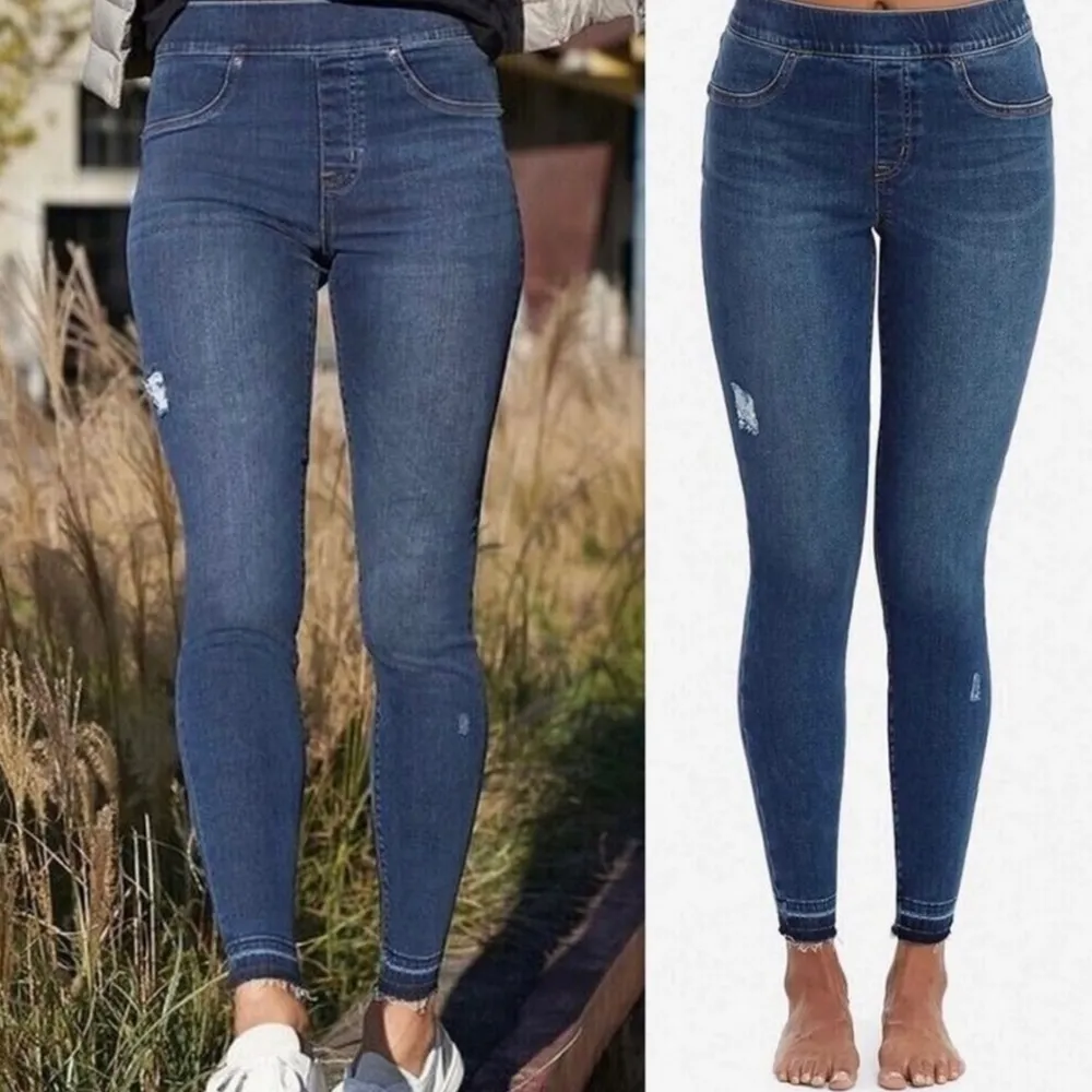 NWT Spanx Distressed Denim Skinny Jeans Leggings Size Medium - Image 2