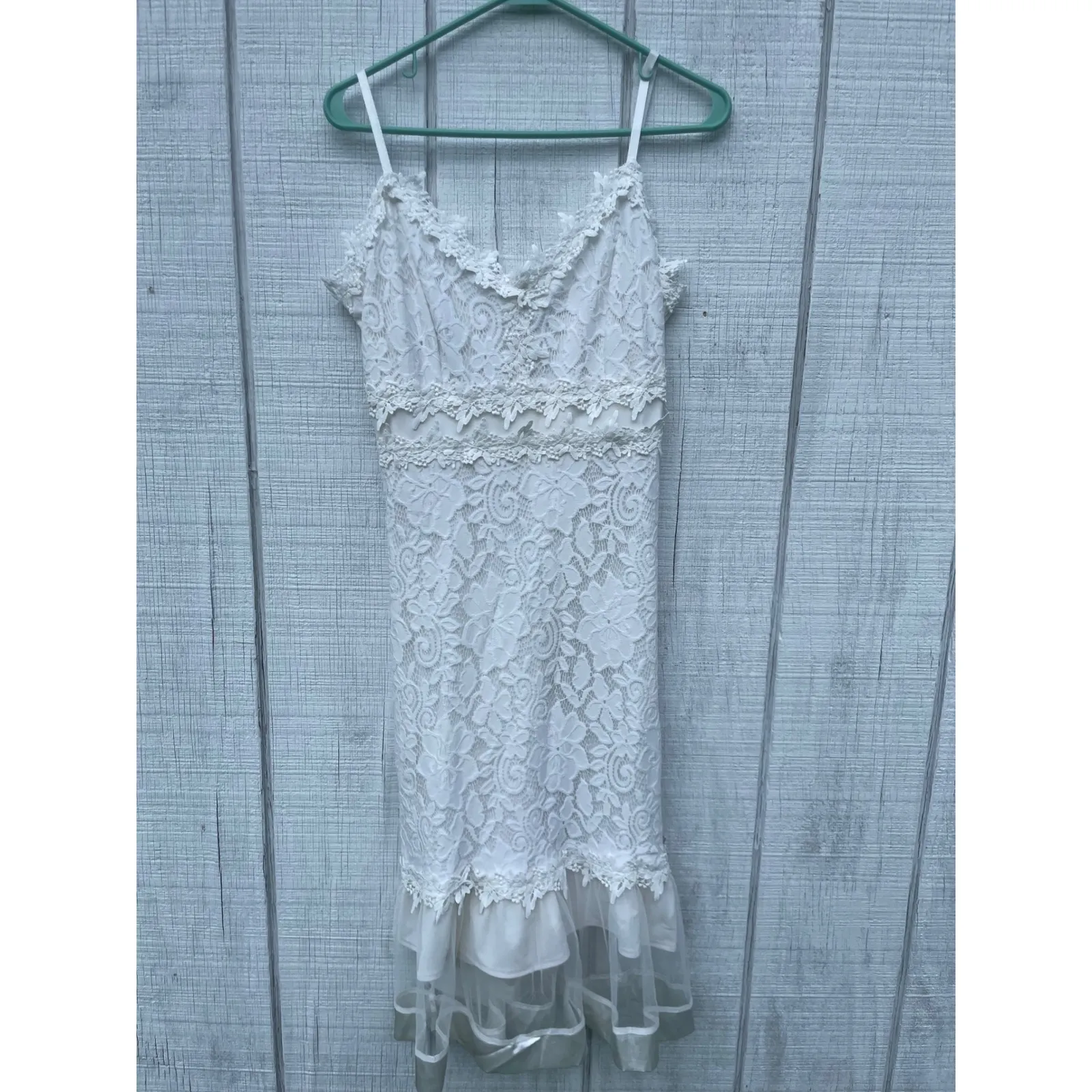Lace Dress White Sleeveless Midi Summer Party Dress Large - Image 3