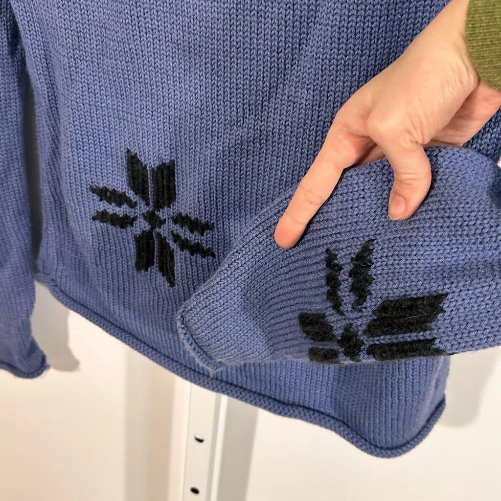 Hong Kong wool Neve Designs 100% Wool Snowflake Knit Sweater –(Vintage) Blue Size L - Image 4