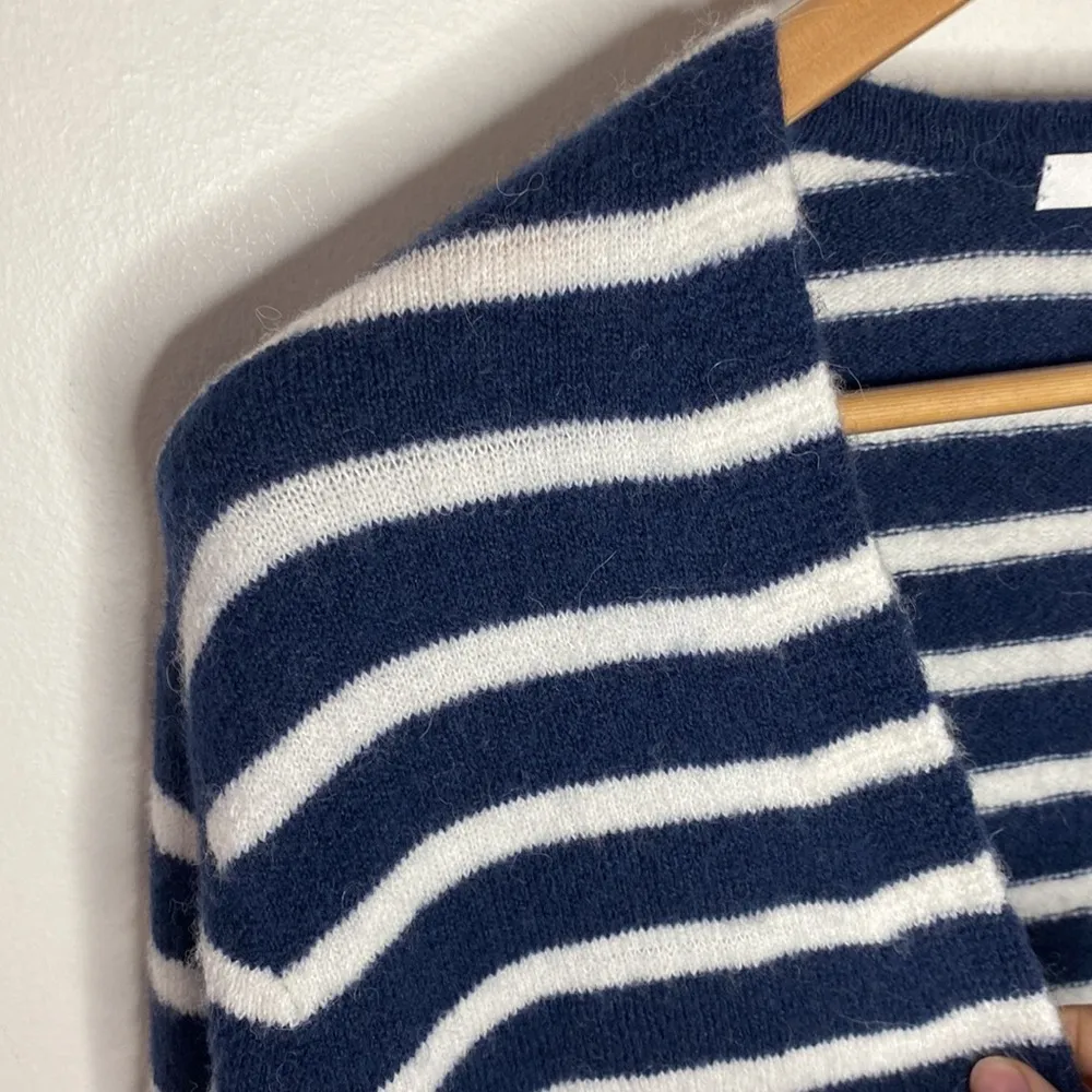 Madewell Cozy Walker striped longline plush alpaca blend cardigan navy white M - Image 53