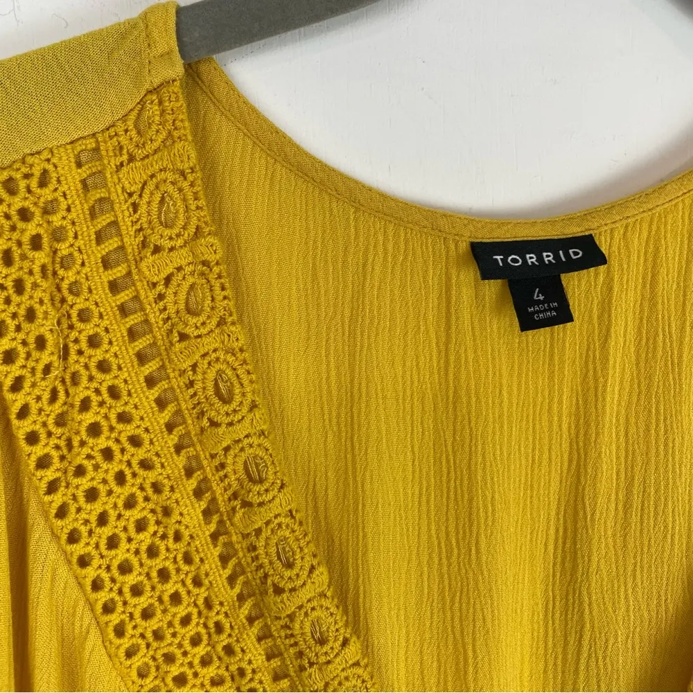 Torrid Crochet Lace Up Babydoll Blouse Top Yellow Sz 4X - Image 7