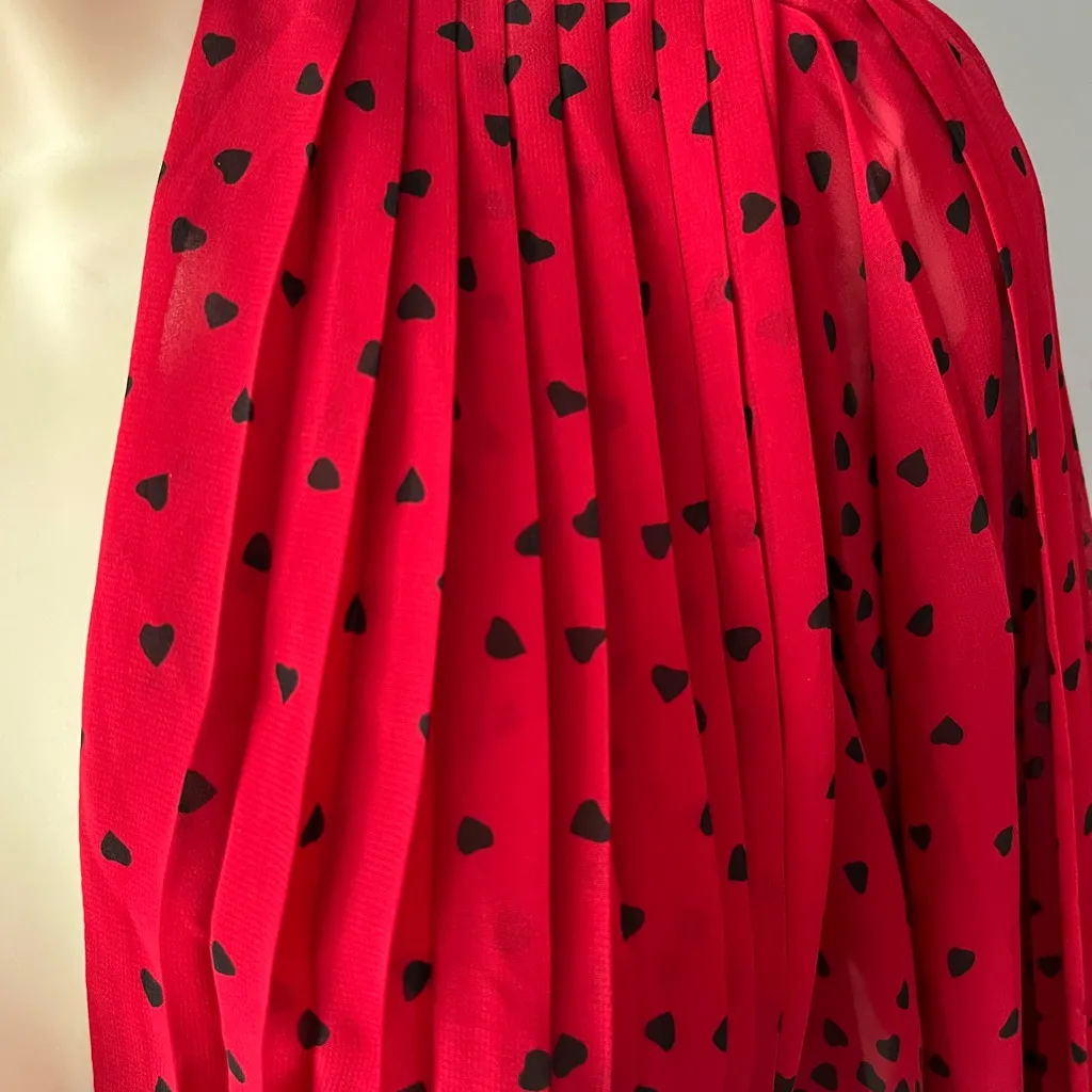 Express Red Blouse with Black Heart Pattern - Image 3