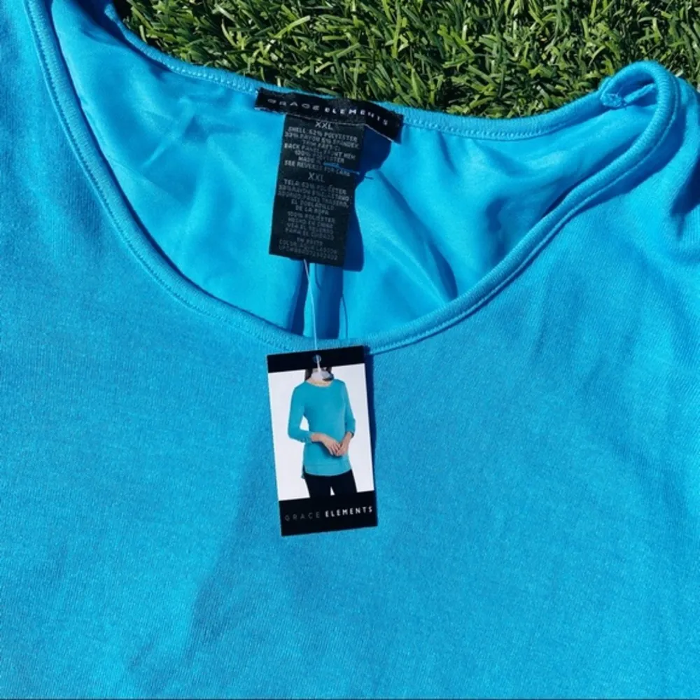 Grace Elements 3/4 long sleeve sheer scalloped scoop neck blouse top - Image 3