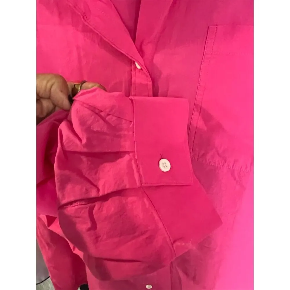 Women's 2XL Pink Oversized Button-Up Shirt Long Sleeve Casual - Image 3