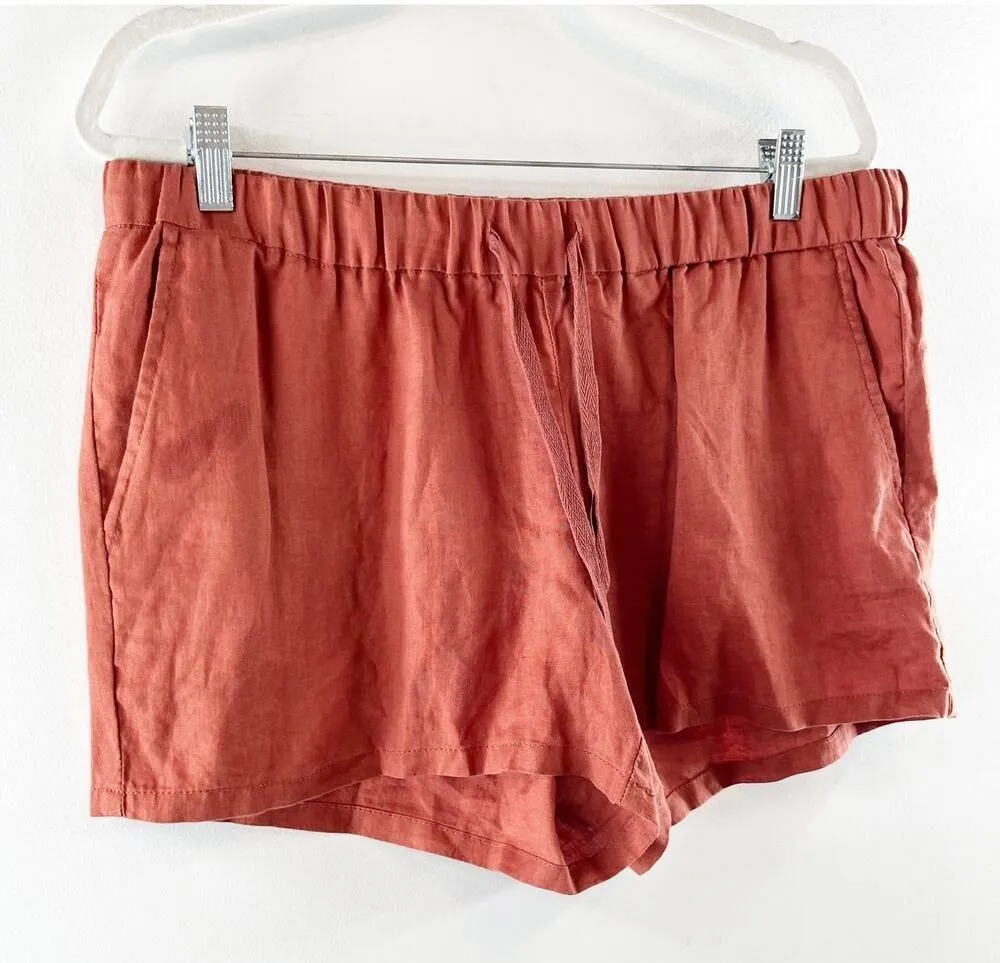 KUT From The Kloth Elastic Waist Terra Cotta 100% Linen Drawcord Shorts Red 14 - Image 5