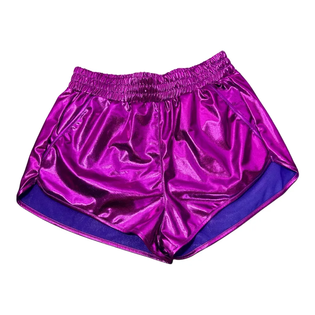 MAKARTHY Shiny Metallic Purple Athletic Shorts Size L - Image 2