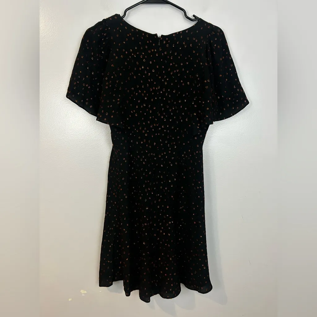 Madewell Black Short Cape Sleeve Metallic Dot Faux Wrap Mini Dress Size 2 - Image 9