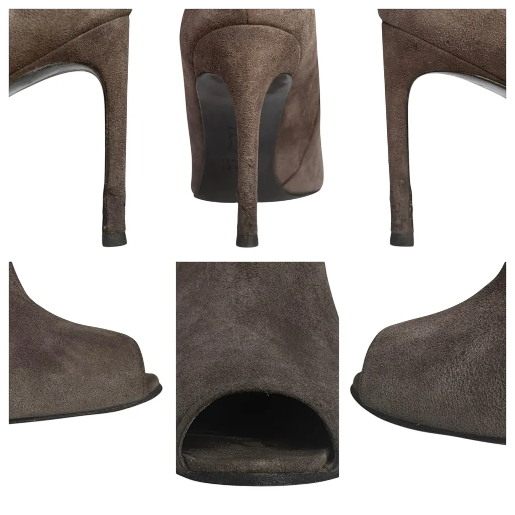 Stuart Weitzman Altamira Suede Leather Ankle Booties Gray Peep Toe Stiletto 9 M - Image 16
