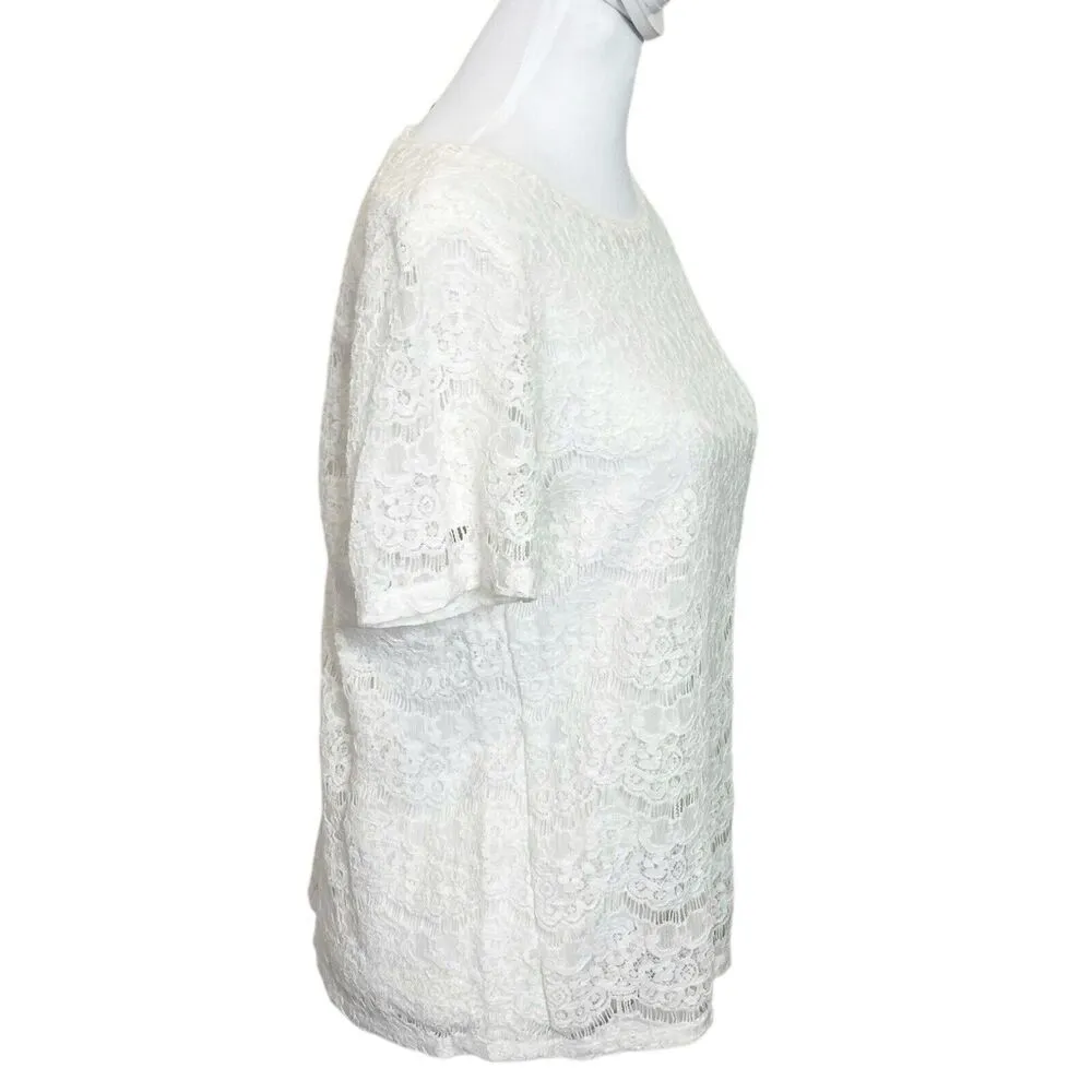 Reiss Rayee Short Sleeves Blouse Lace Top White Blouse Women’s Size L - Image 3