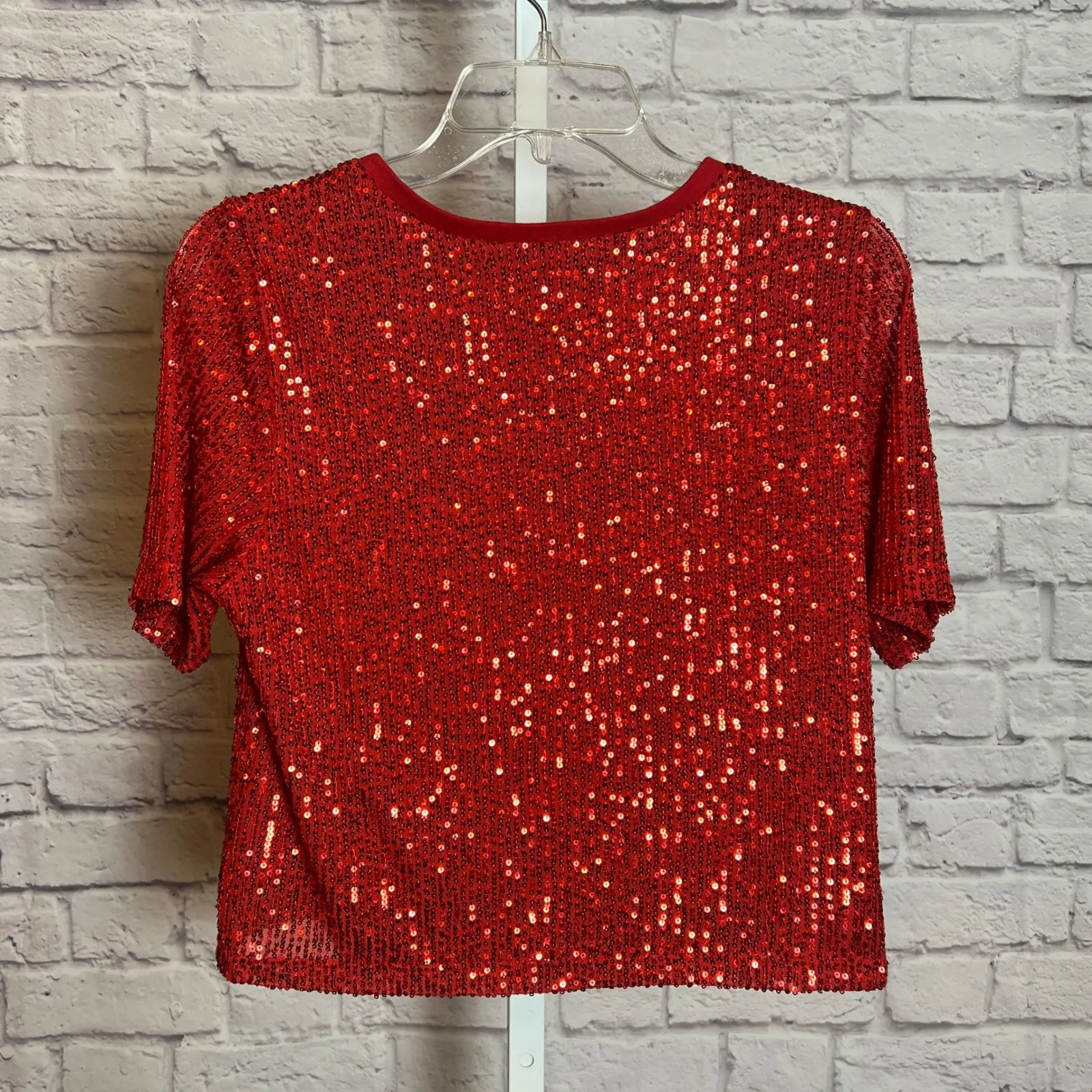 Band of the Free Women's L Red Short Sleeve Sequin Top Partycore Glamcore Size L - Image 2