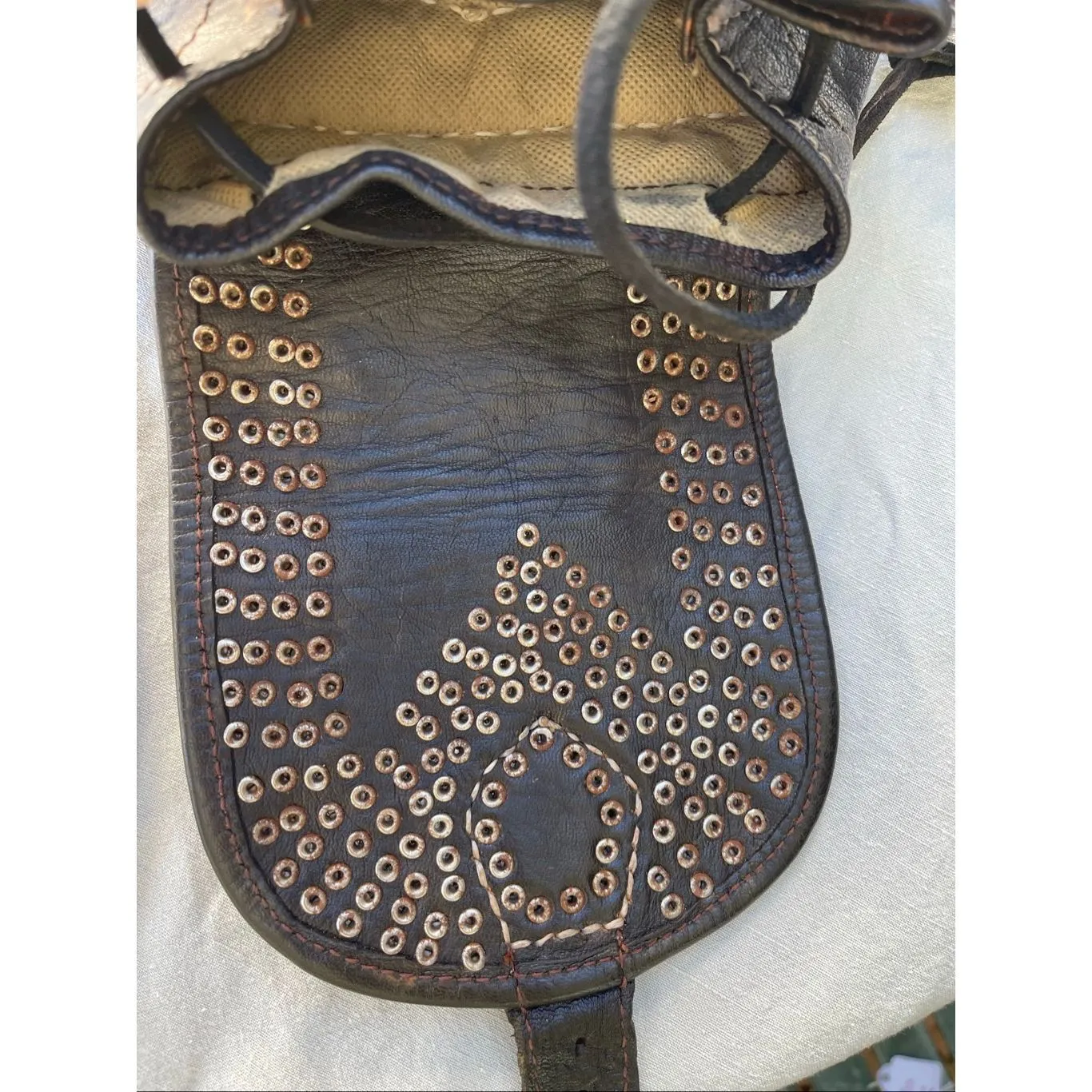 Vintage 70’s leather studded buckles backpack Black - Image 8