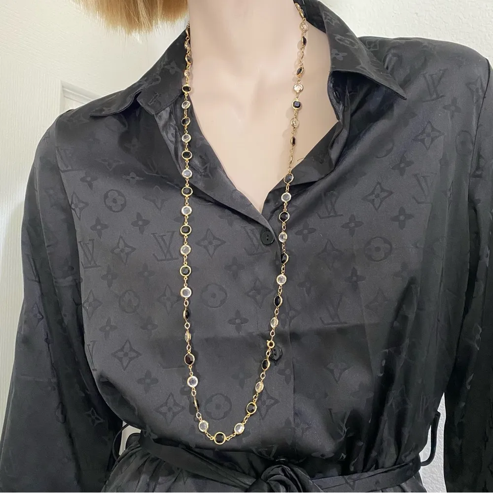 Swarovski Signed Necklace with Bezel Set Flat Clear & Black Crystals 35" - Image 8