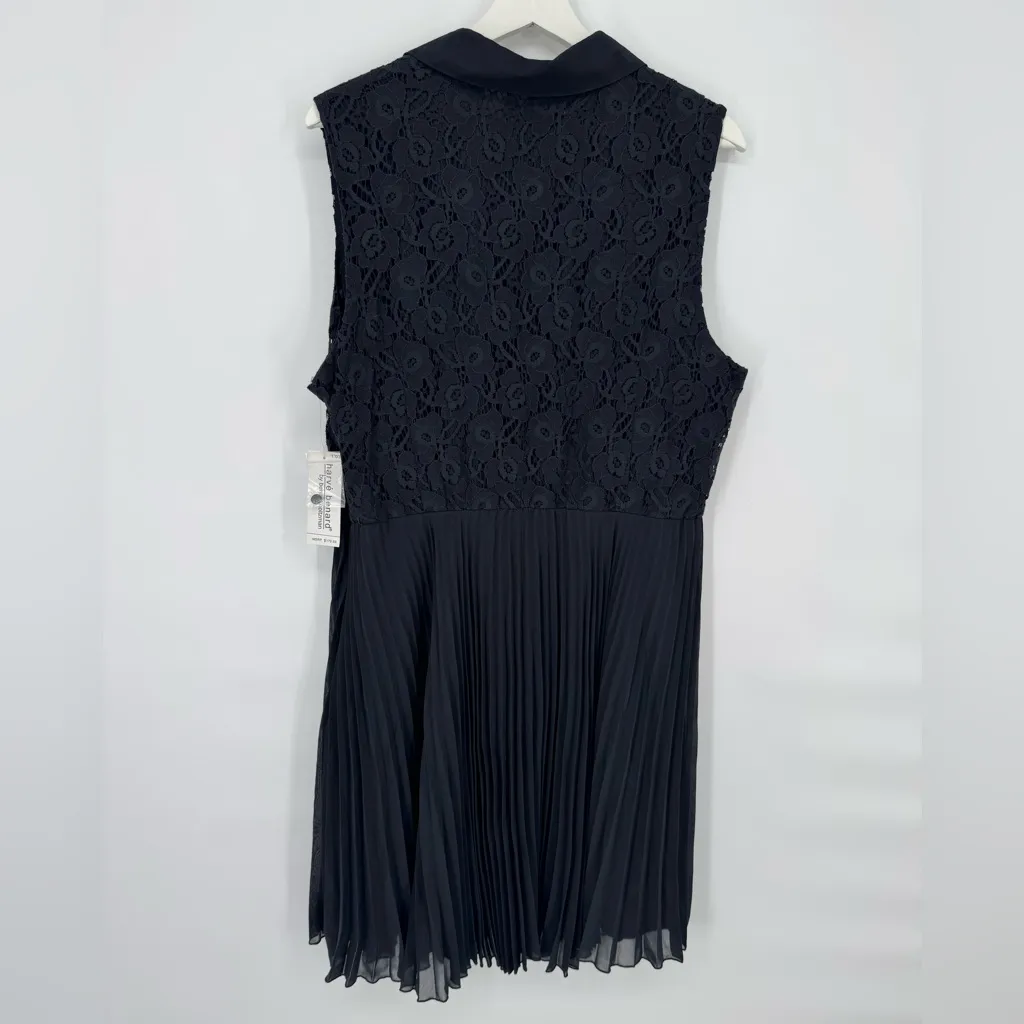 Harvé Benard Lace Pleated Sleeveless Dress Black Chiffon Fit & Flare Size 16 NWT - Image 4