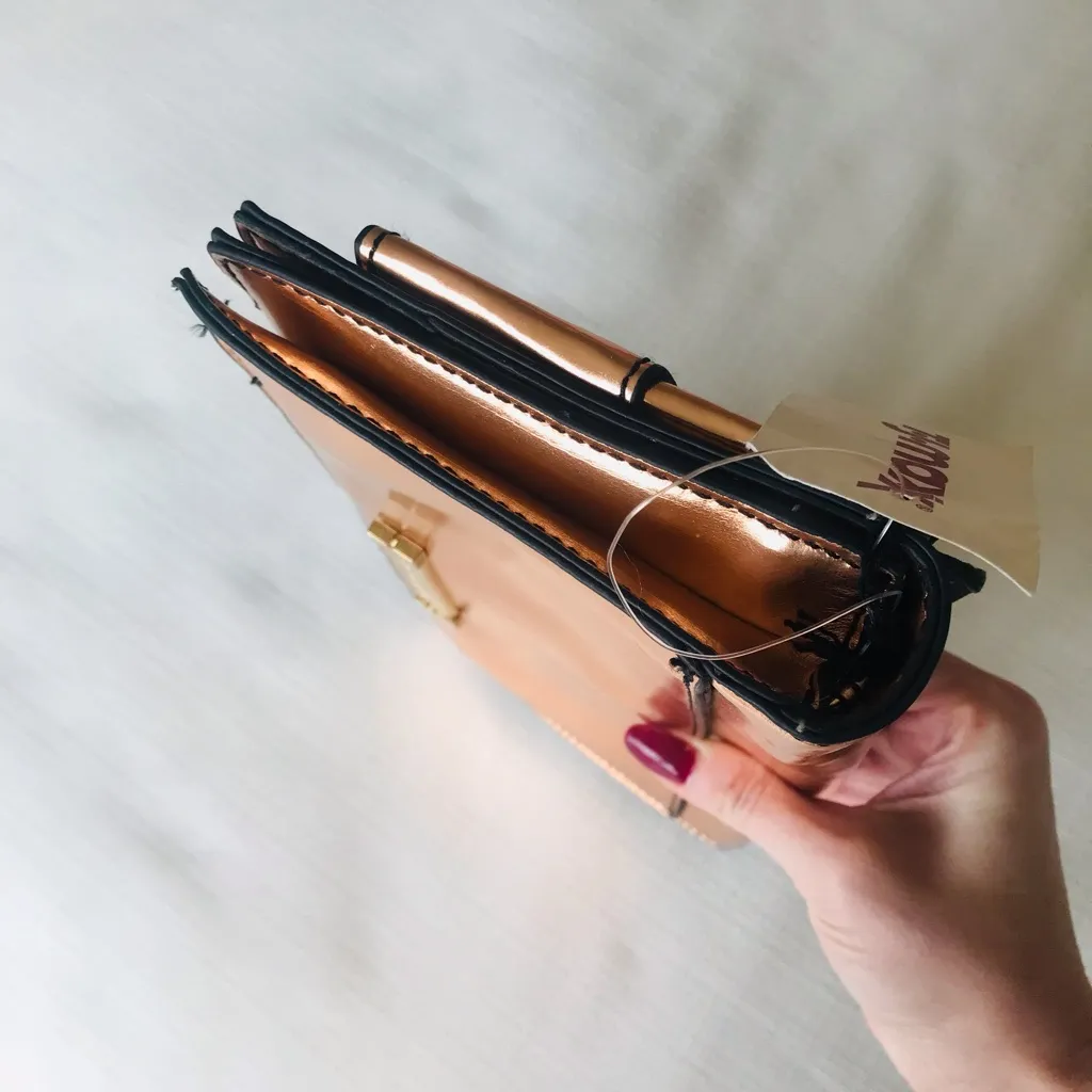 Z Spoke Zac Posen Metallic Shirley Bow Clutch Purse, Bronze Rose Gold, NWT Gold - Image 6