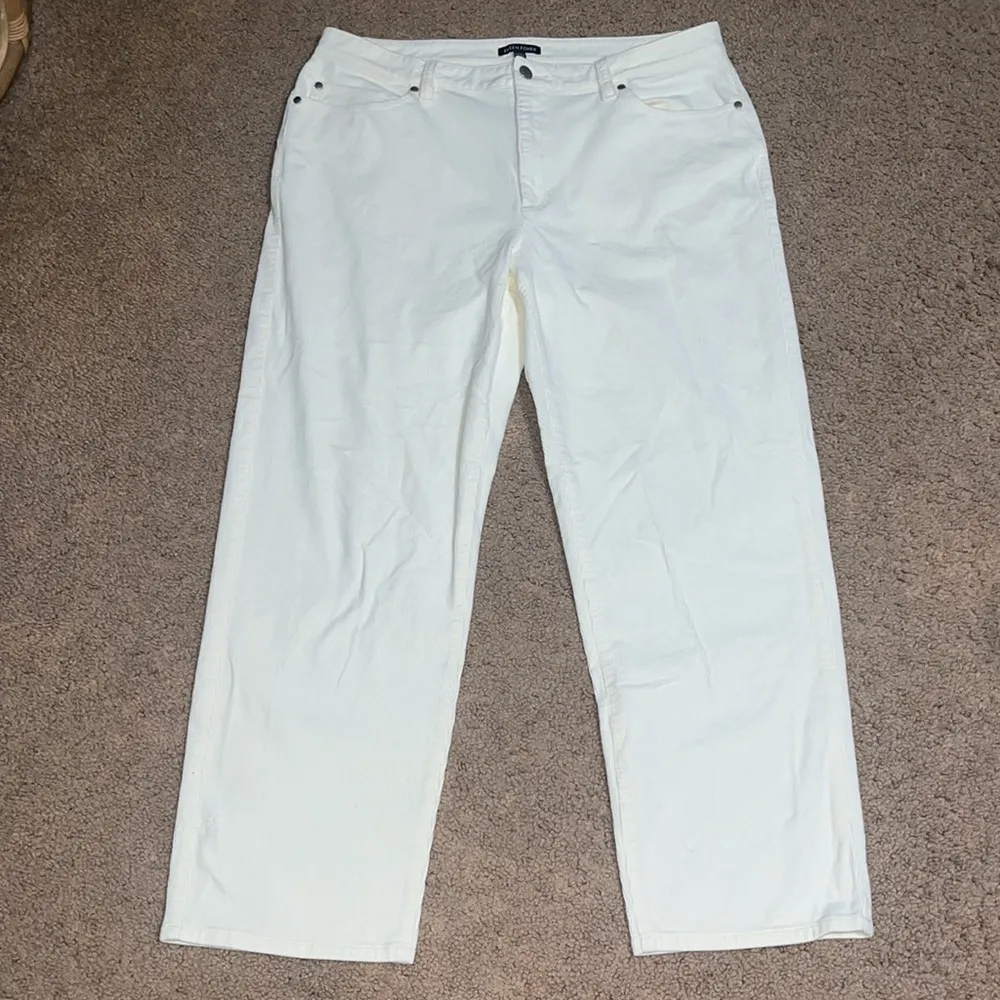 Eileen Fisher Organic Cotton Stretch Corduroy Straight Leg Ankle Pant Soft White - Image 2