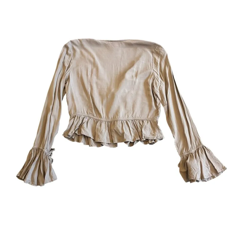 Lisa Says Gah Tie-Front Cardigan Sweater Ruffle Sleeves Lightweight Size Large - Image 6