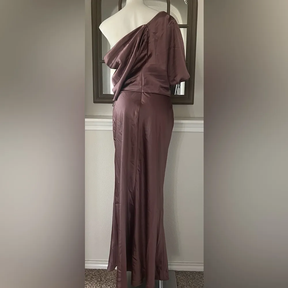 NWT Amsale Draped Satin One Shoulder Dress Mauve, Size 2 New w/Tag Pink - Image 5