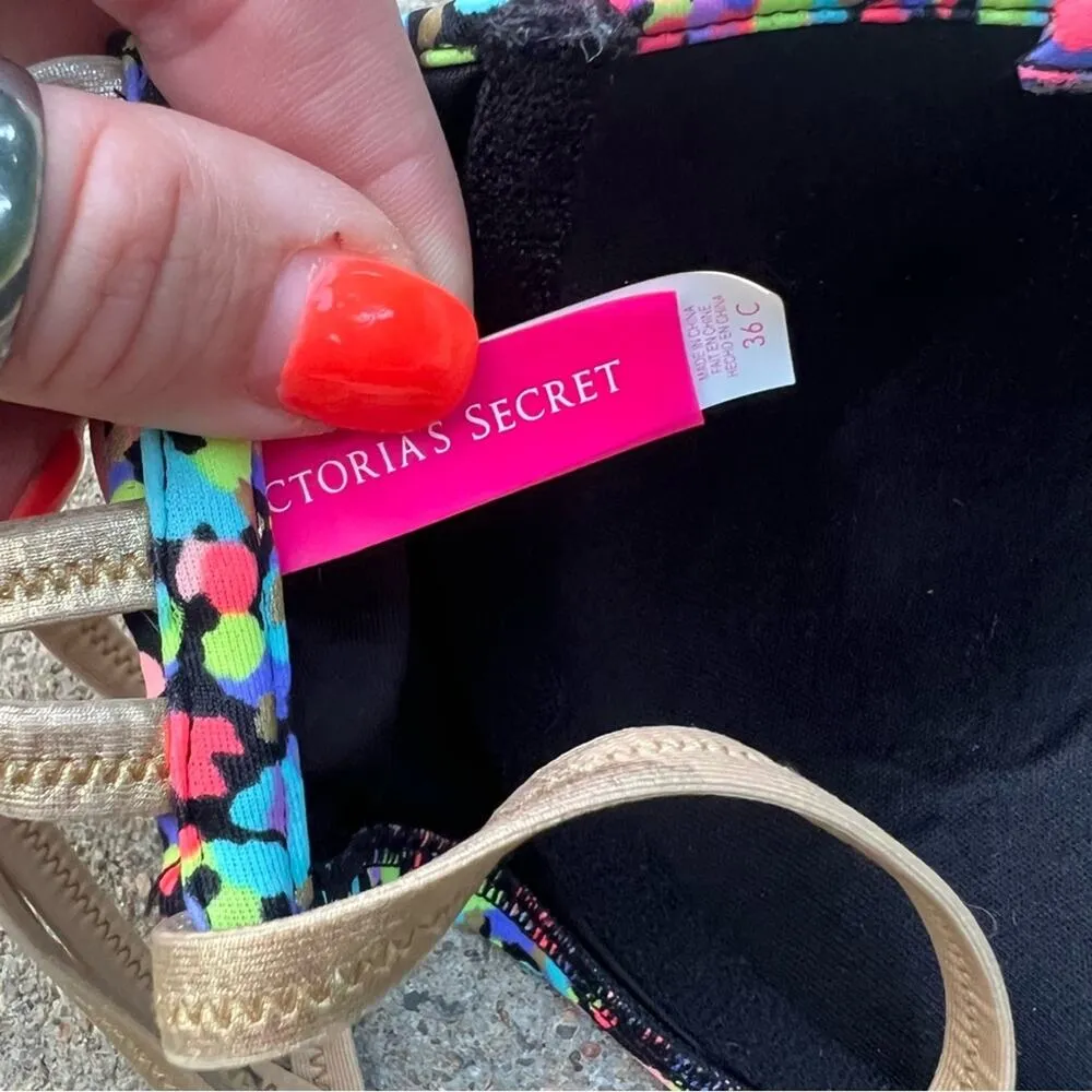 Victoria’s Secret 36C Gold Strappy Back Neon Color Dot Underwire Bandeau Bikini - Image 3