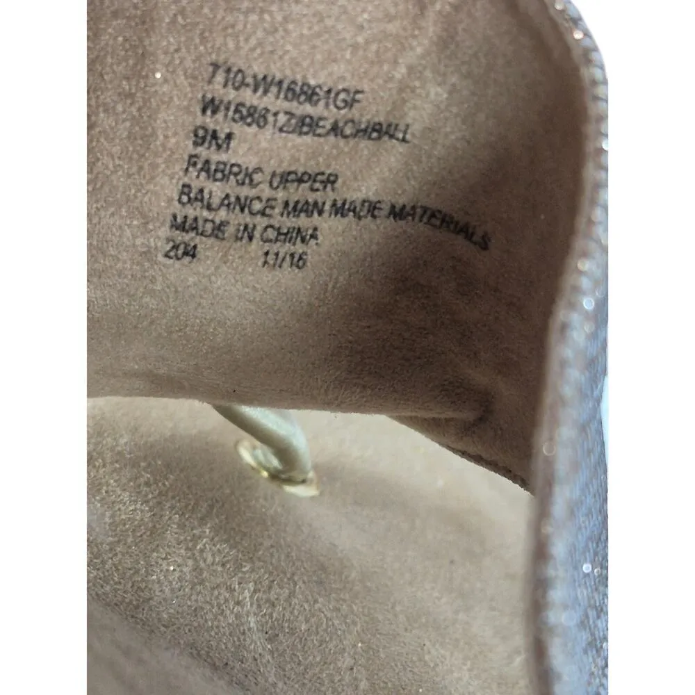 White Mountain Beachball Gold Metallic Wedge Thong Sandals Rope/Stitch Sz 9 - Image 5