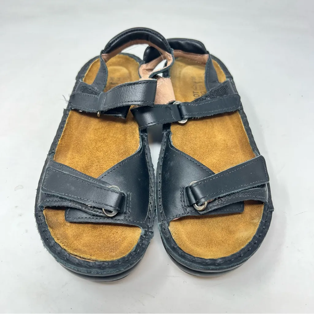 NAOT womens sandals shoes size 5 US 36 EU black leather low wedge strappy - Image 2