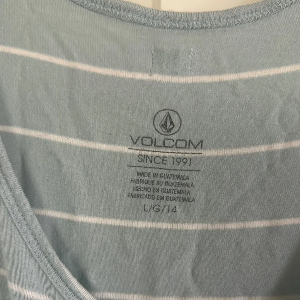Volcom Sky Blue and White Striped Tank Top - Image 2