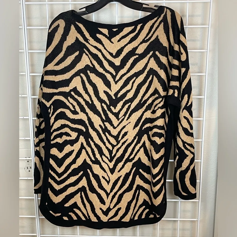 Cabi Pull Over Sweater Animal Print Black and Tan Size S - Image 4
