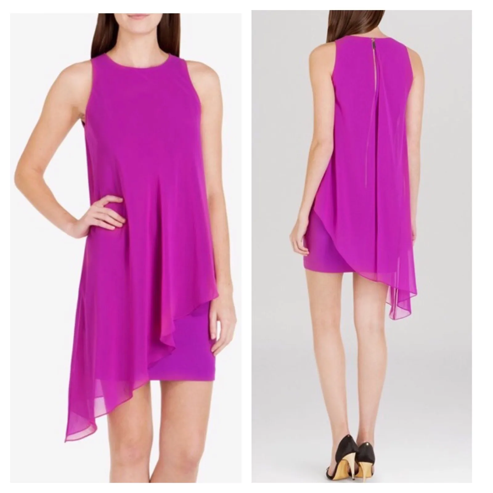 Ted Baker Locie Sheer Asymmetric Chiffon Overlay Mini Dress Small Cocktail Sheer - Image 2