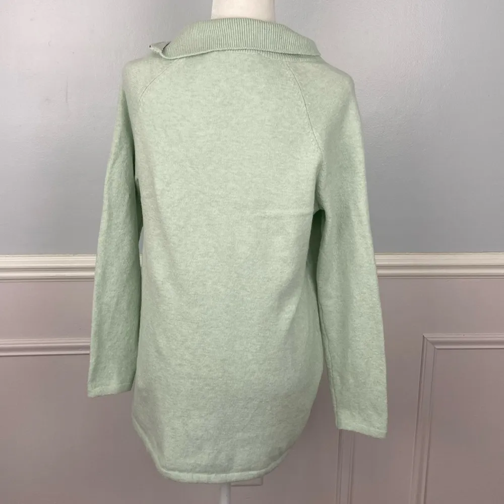 Soft Surroundings Mint Green Pullover Sweater Mock Neck Zipper At Neck Wool Sz L - Image 9