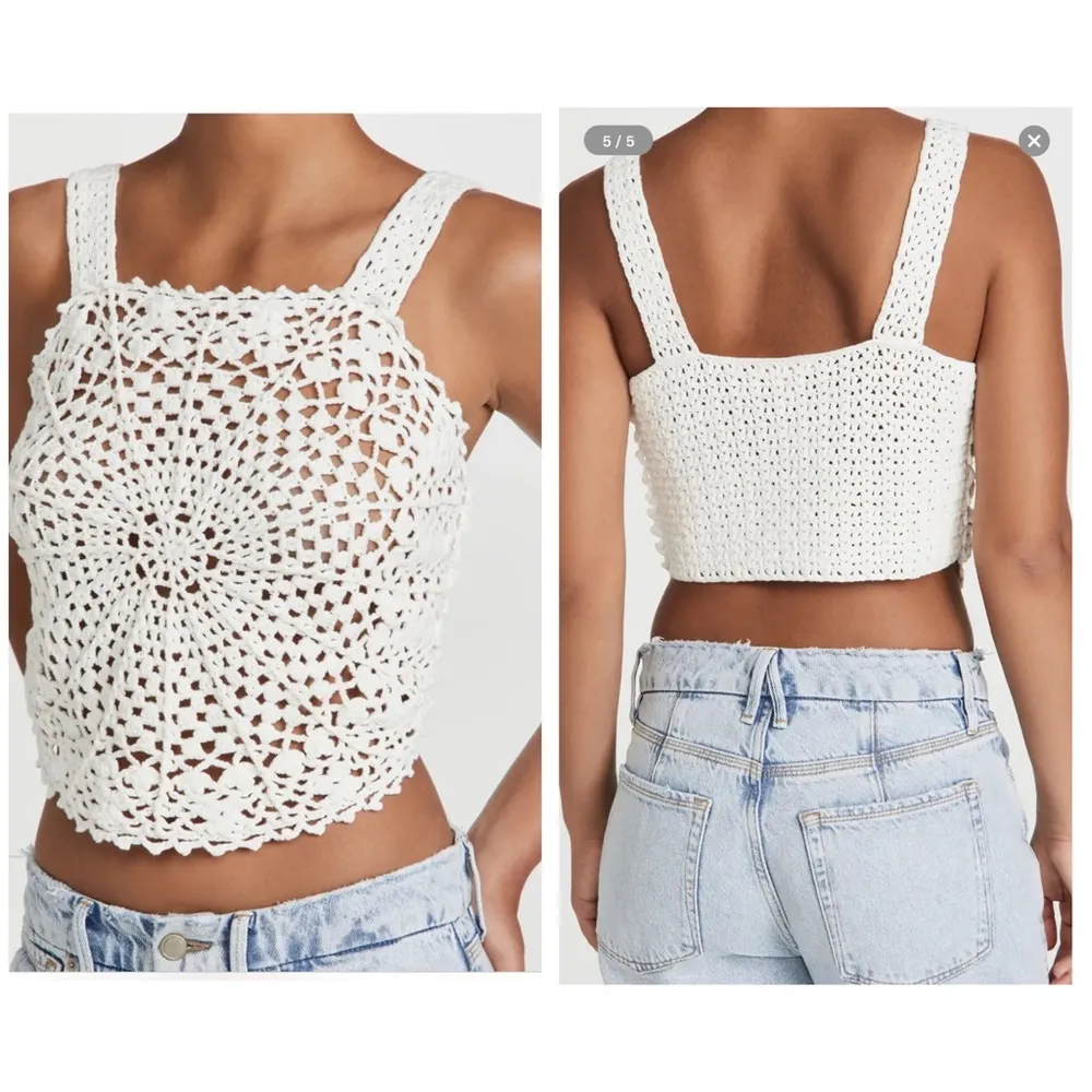 Rebecca Taylor “Crochet Doily” white moonstone open knit tank top Size … - Image 3