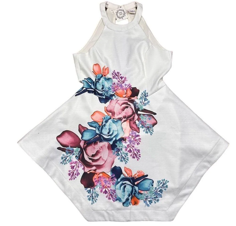 NWT Selfie Leslie Women's L White Floral High Neck Mini Dress Party Cocktail - Image 2