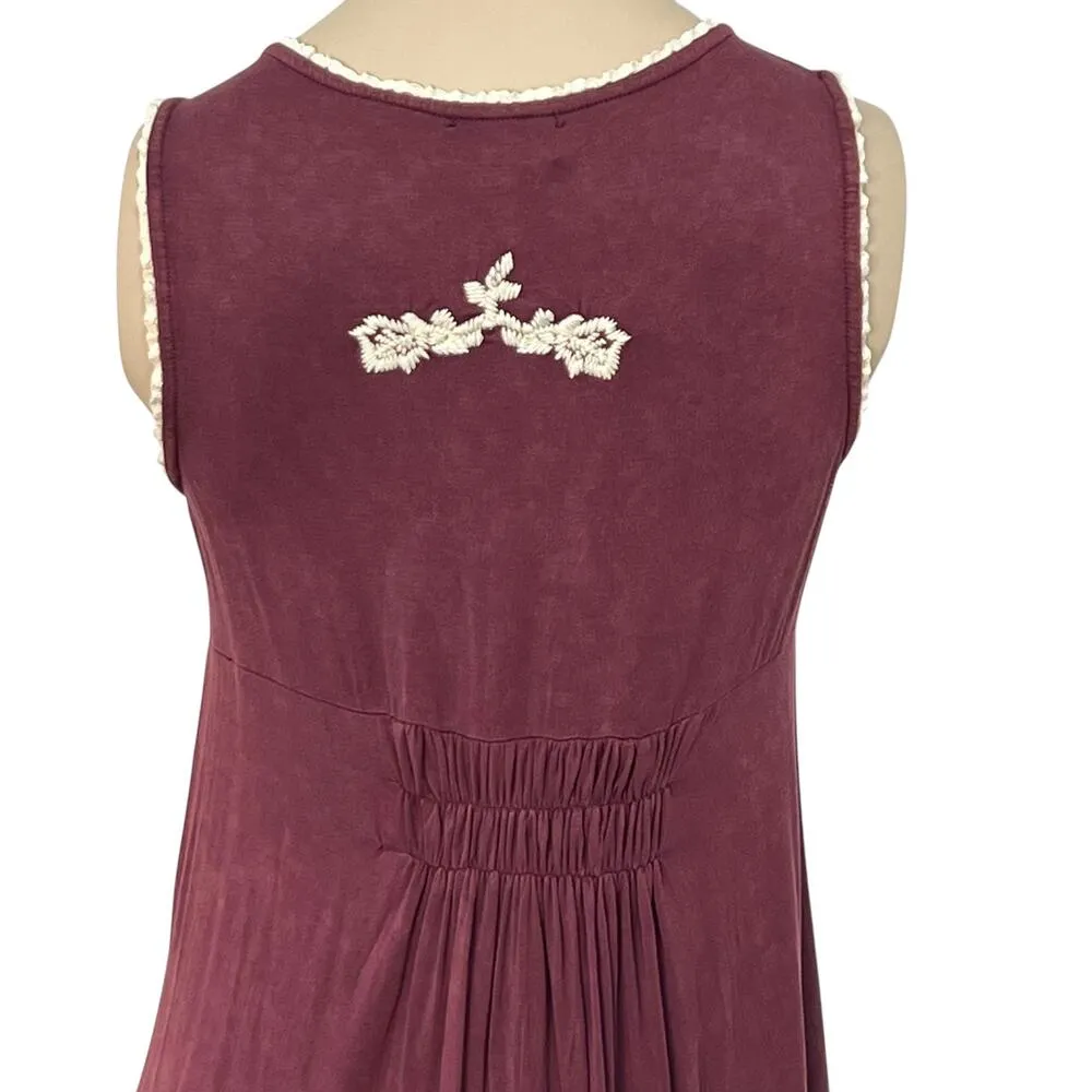 POL Embroidered Sleeveless Burgundy Dress Size Medium Flowy Boho Romantic Indie - Image 5