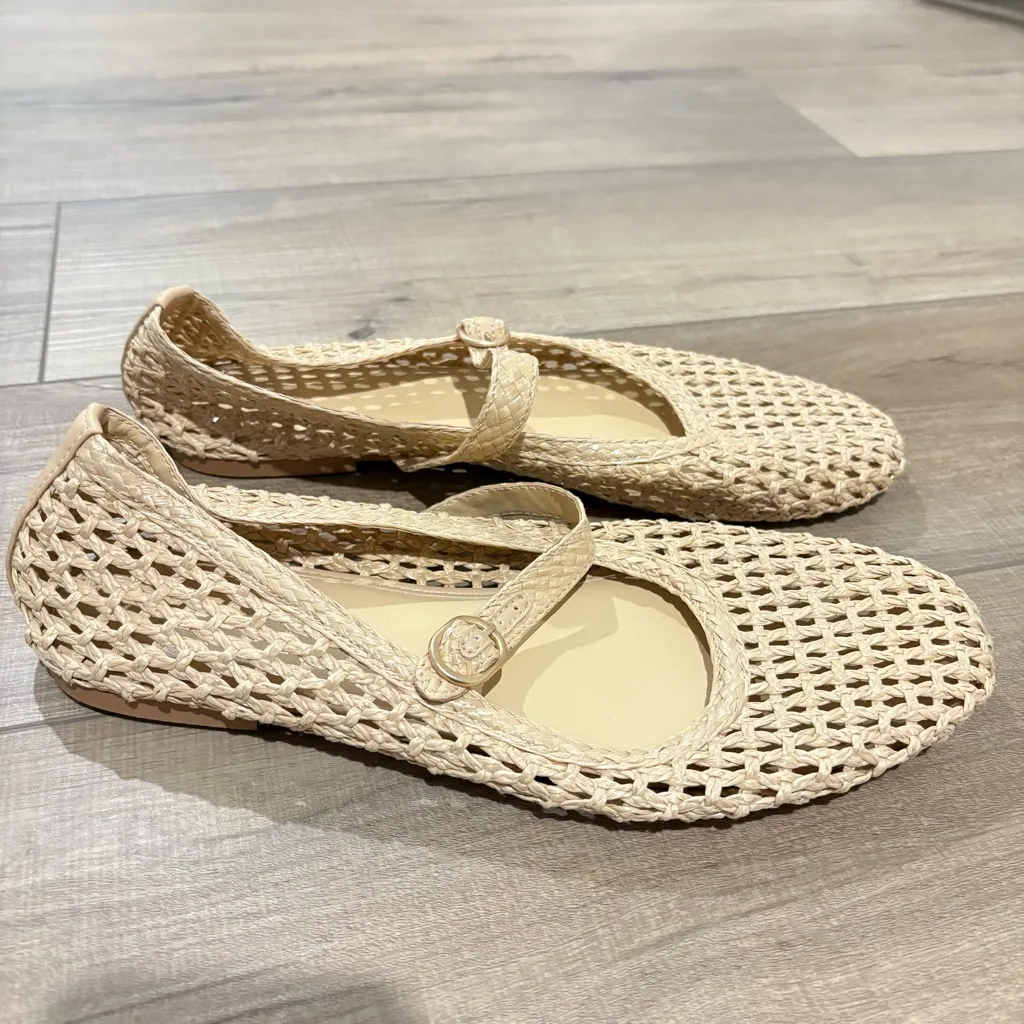 Abercrombie & fitch Mary‎ Jane crochet flats natural raffia size 11 - Image 2