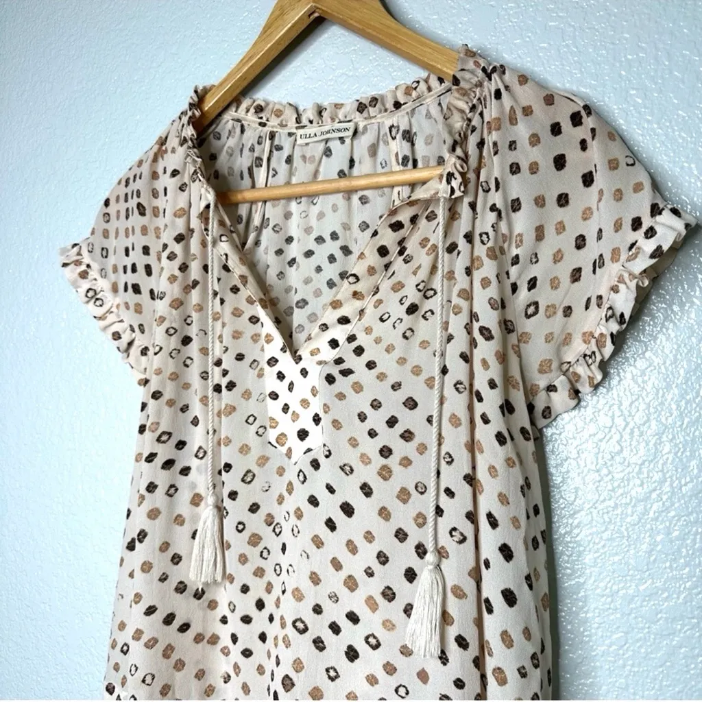 ULLA JOHNSON Women's 2 Djuna Top Safari 100% Silk Short Sleeve Cream Ivory - Image 6