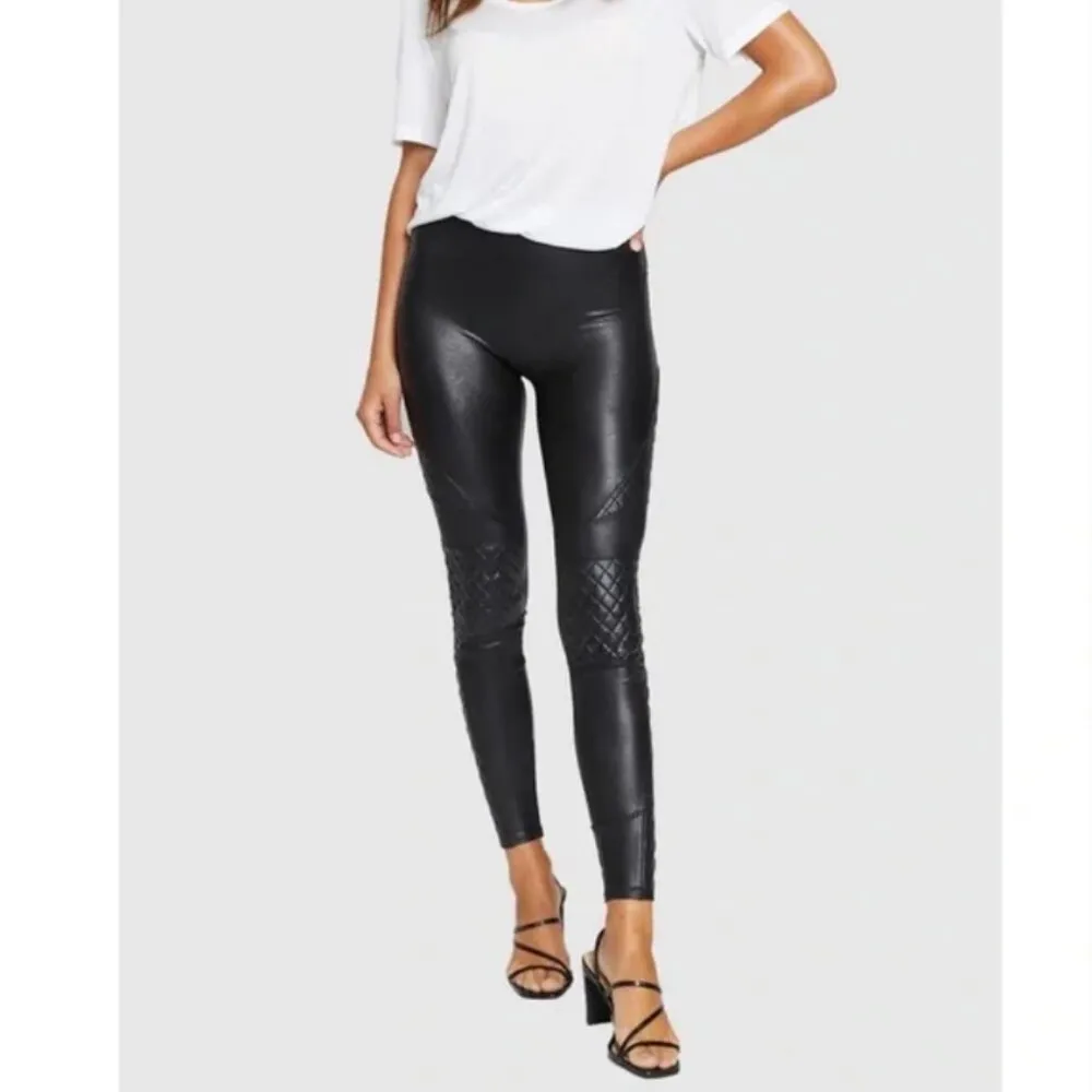 Spanx Legging XS Faux Leather Quilted Very Black Moto 20248R High Waist - Image 16