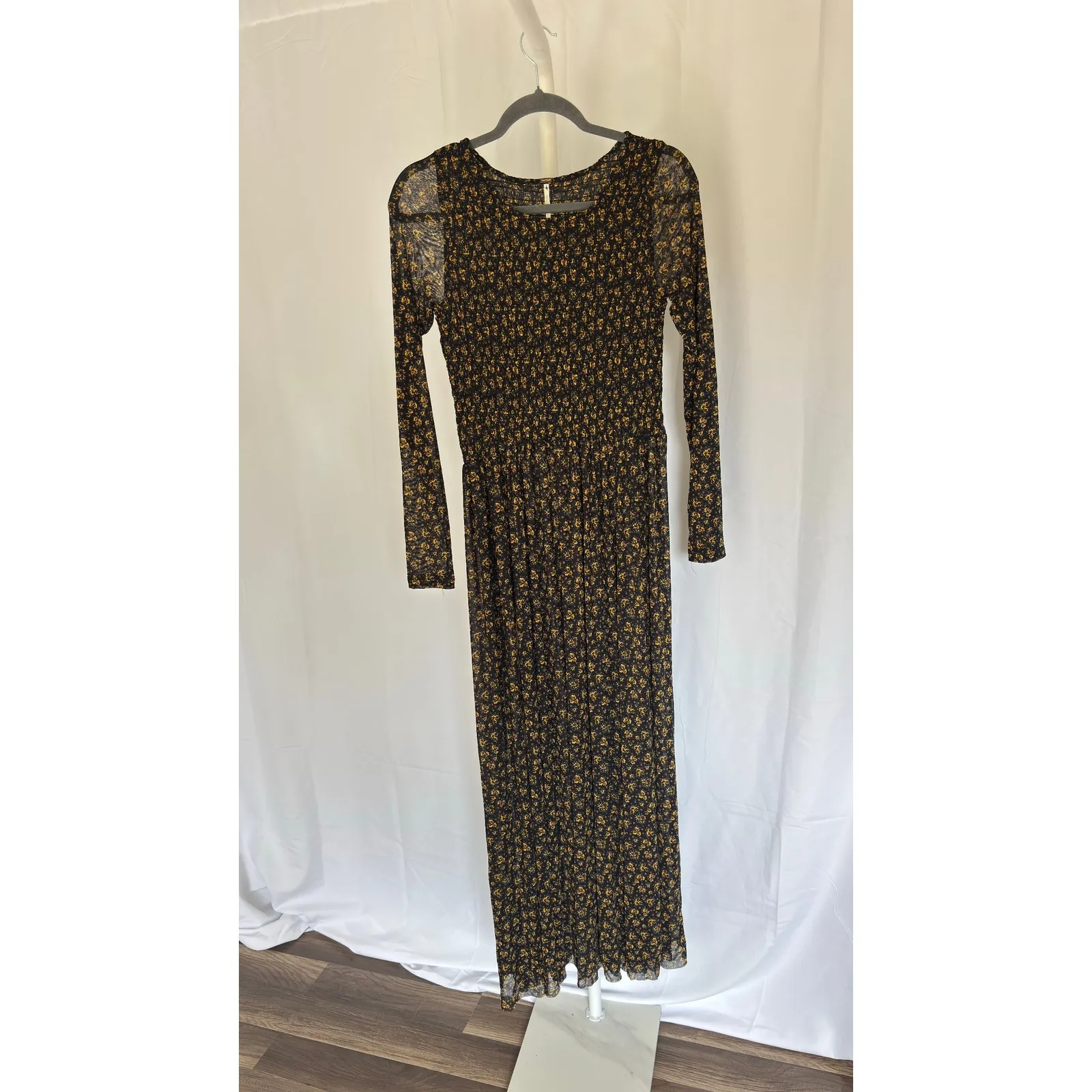 $128 Free People Black Hello & Goodbye Mesh Long Sleeve Maxi Dress Size Small - Image 4