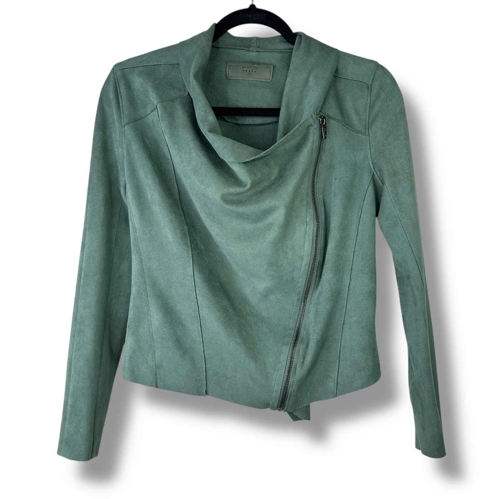 BLANKNYC NWOT Seafoam Green Faux-Suede Drape Waterfall Front Zipper Jacket XS - Image 6