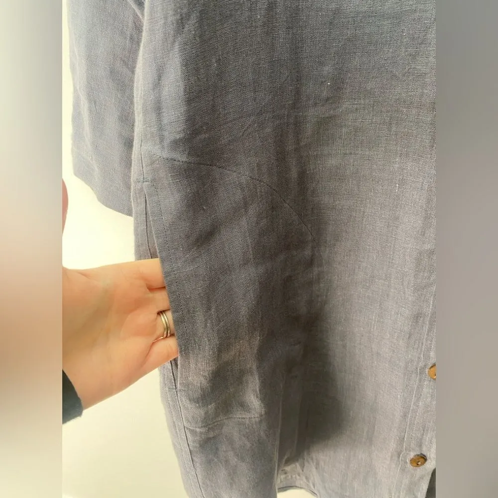 Vikolino European Linen Shirt Dress Women's Small Classic Button Down Lagenlook Gray - Image 10