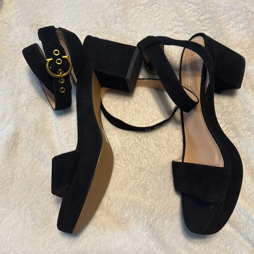 Coach NWOT Suede Black Block Heel Sandals double wrap ankle strap 9.5 - Image 4