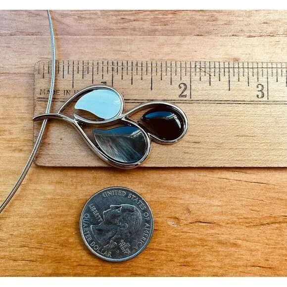 Lia Sophia Silver Tone Necklace Mother of Pearl Black White Tear Drops Pendant - Image 8