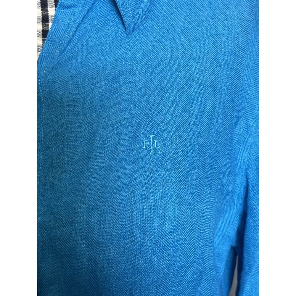 Lauren Ralph Lauren LRL Women’s Button Up Shirt 100% LINEN S Teal Lightweight - Image 3