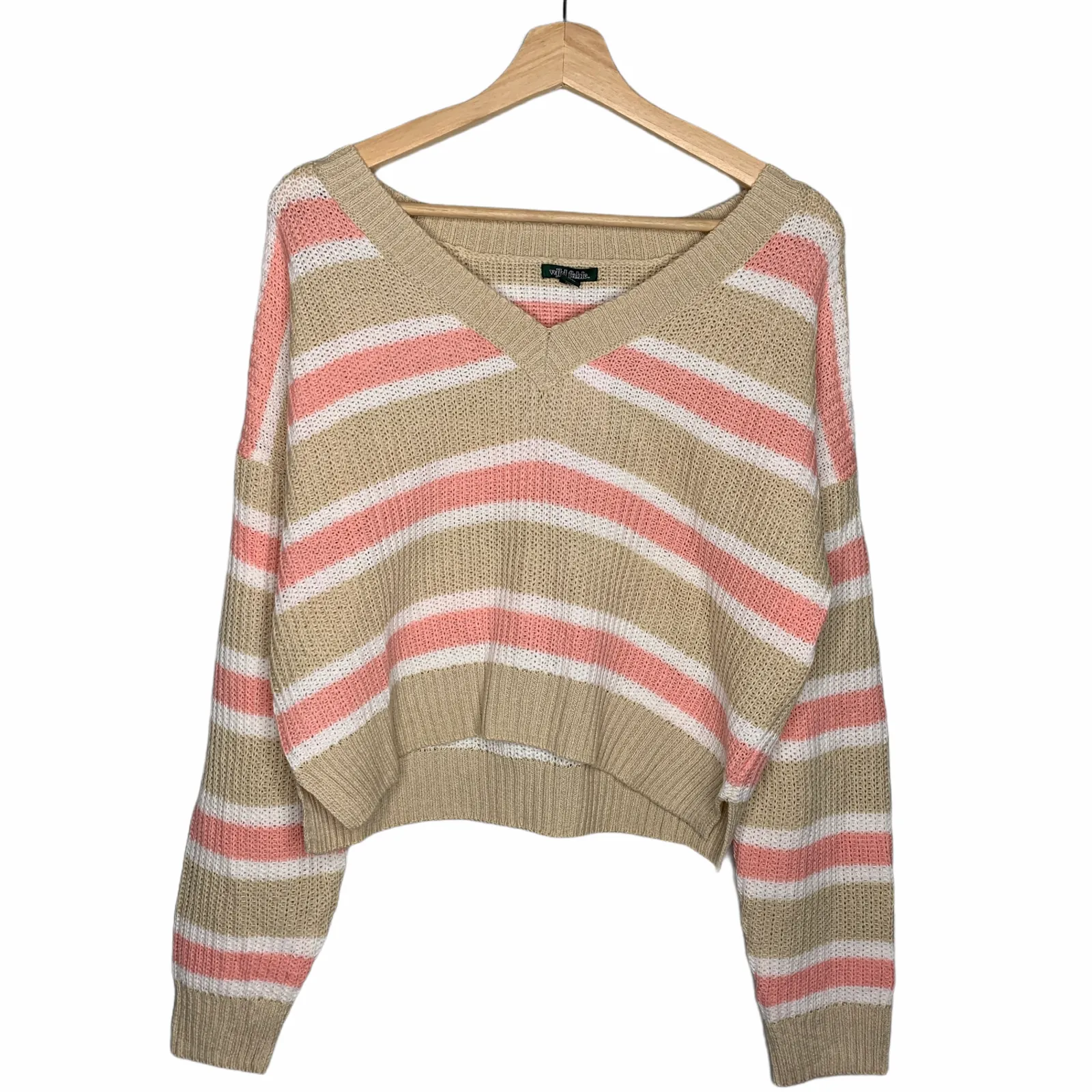 Tan / Khaki and Pink Striped Cropped Sweater New With Tags Medium Wild Fable - Image 2