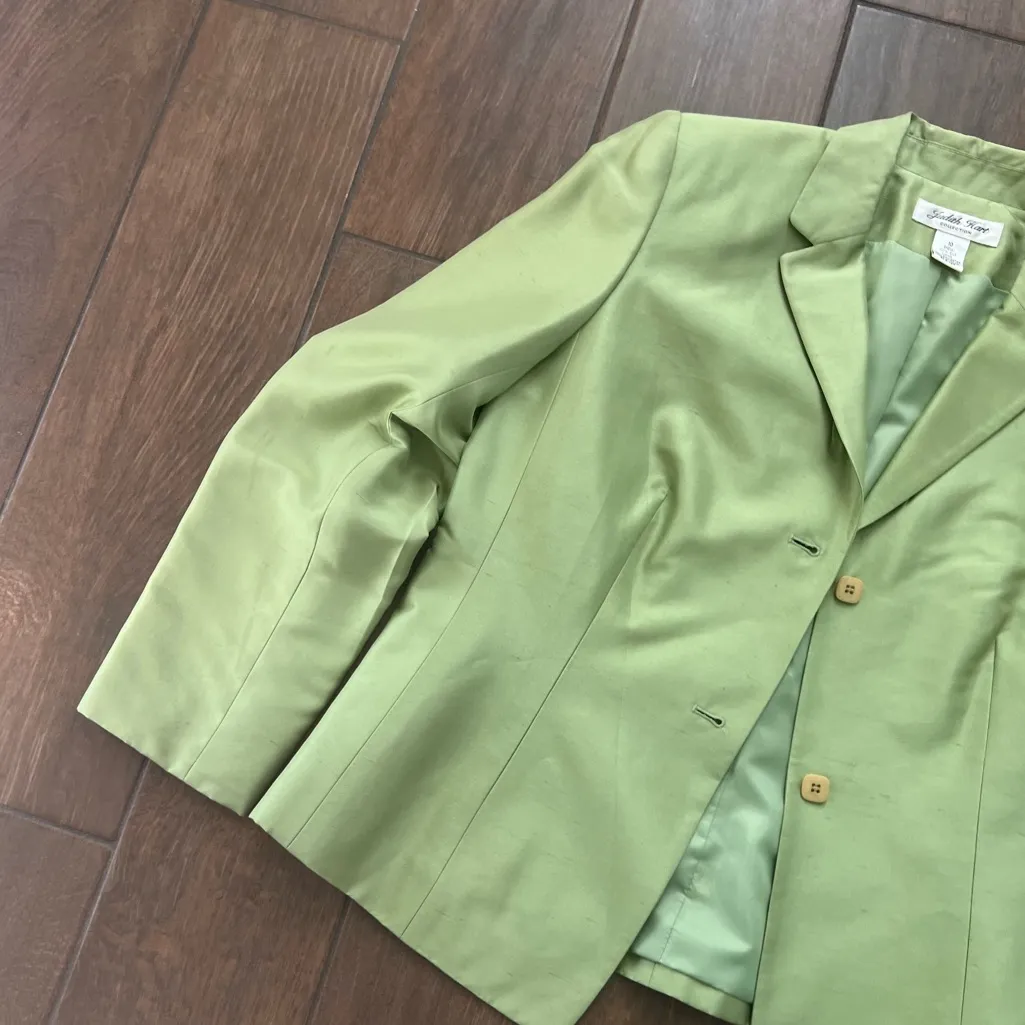 Green Silk Vintage Judith Hart Blazer Size 10 Gray - Image 4