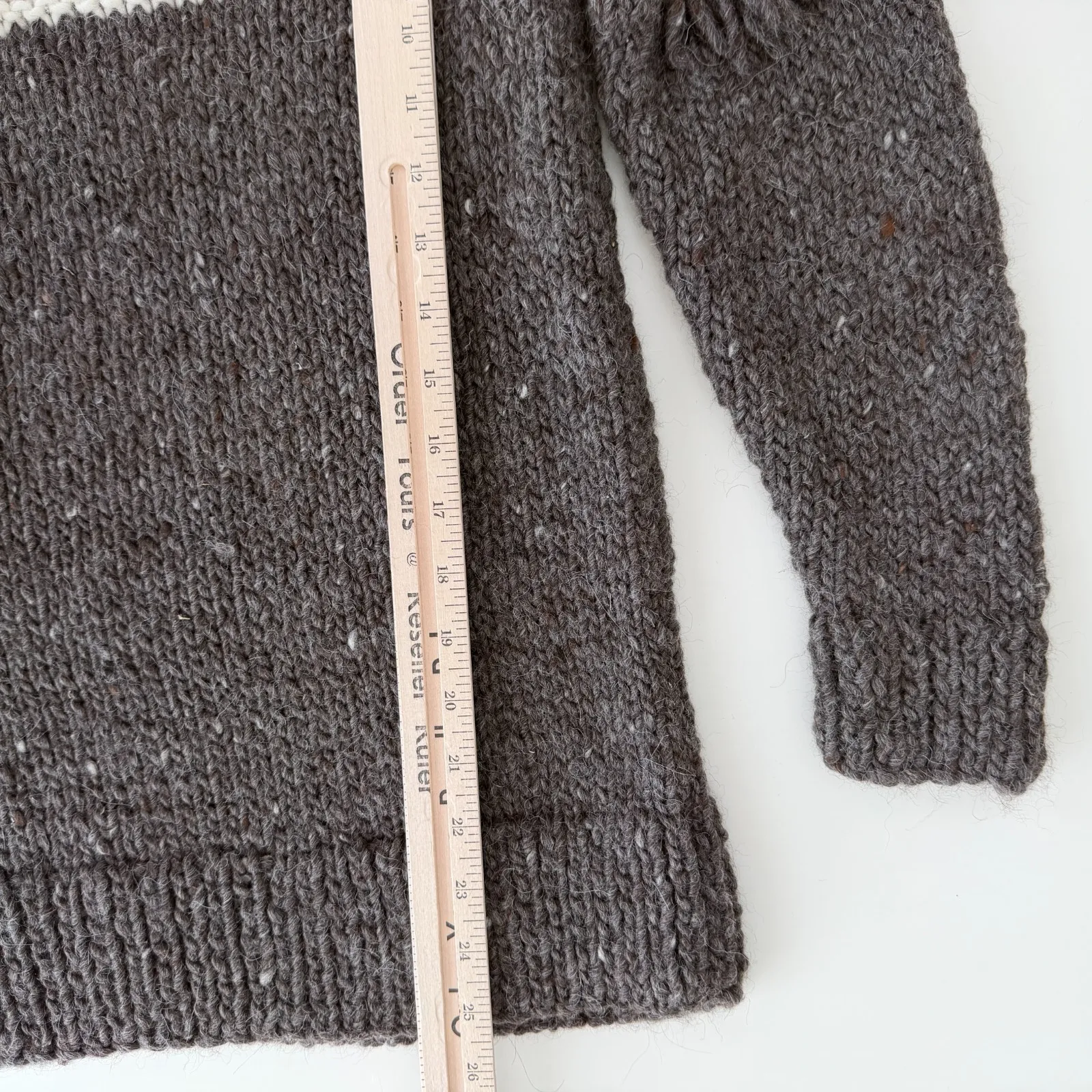 Handmade Alpaca Wool Sweater M/L Fringe Hand Knit Boho Artisan Peru Eco Undyed Brown Size M - Image 11