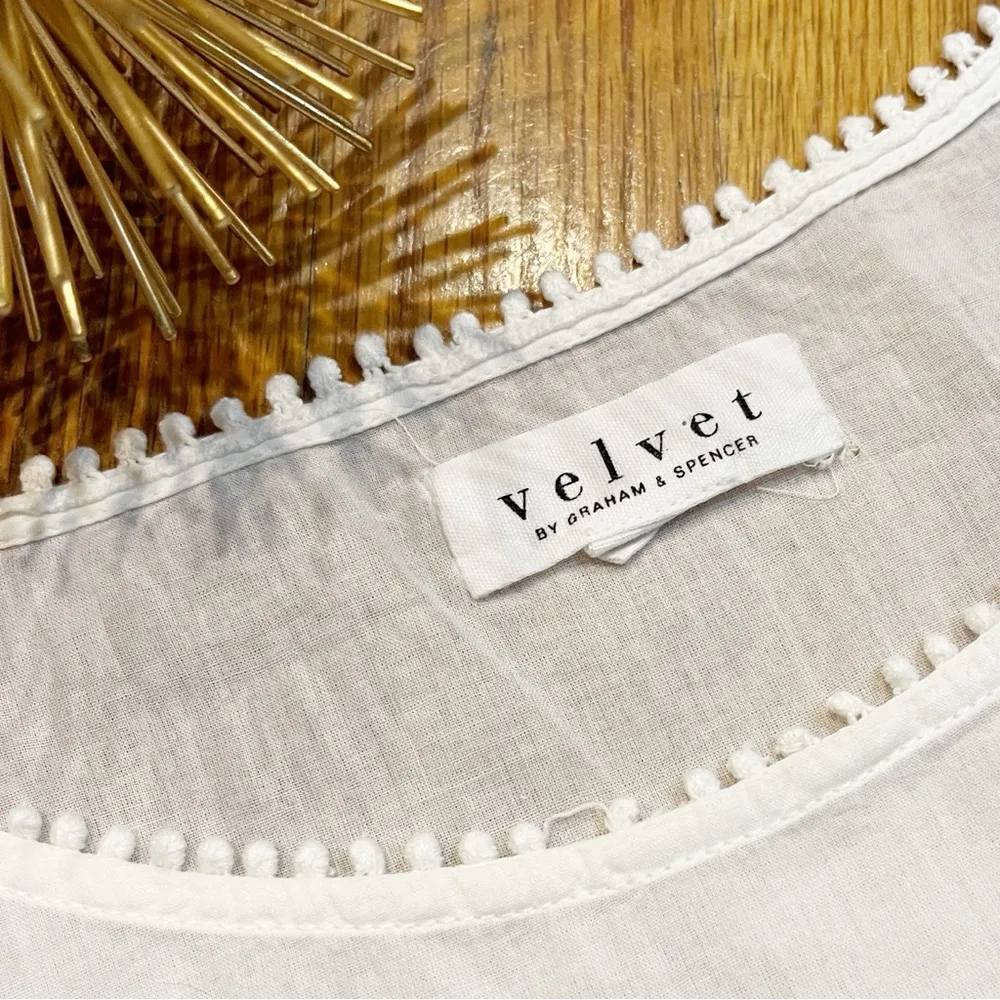 Velvet by Graham and Spencer WHITE Baby Doll Cotton Top Anthropologie Size Med - Image 6