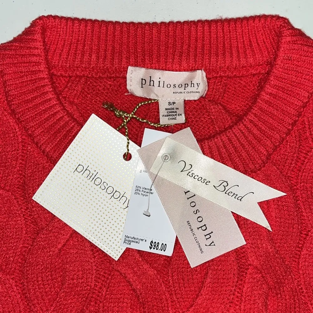 Philosophy NWT Size S Red Viscose Blend Chunky Cableknit Sweater Top - Image 3