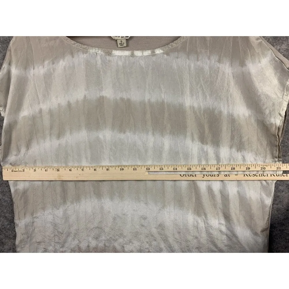 Lucky Brand Silk Front Blouse Shirt Womens Small Beige Tie Dye Cap Sleeve Shirt - Image 8