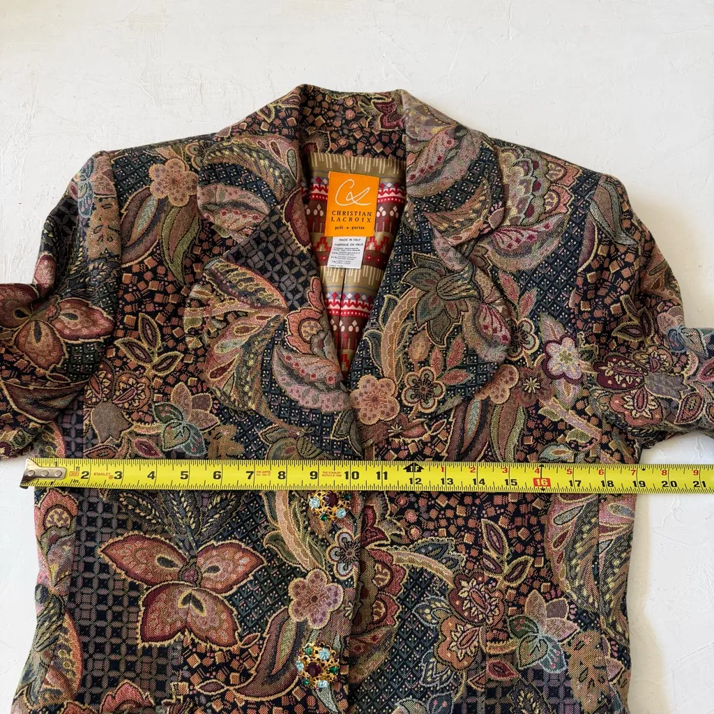 Vintage Christian Lacroix paisley tapestry blazer with rhinestone buttons Sz 10 - Image 12