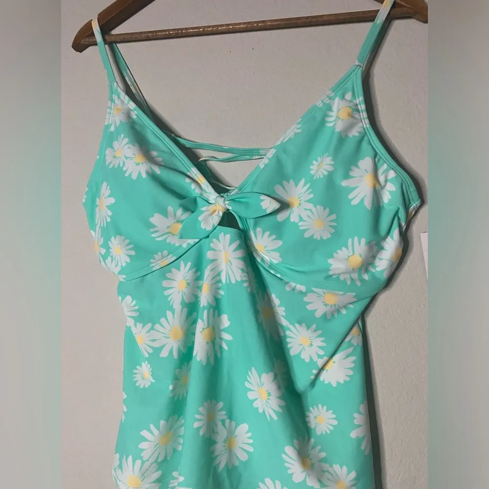 New Junior’s XXL Teal Floral Daisy Swim Top Bikini V neck Swimsuit Swimwear - Image 4