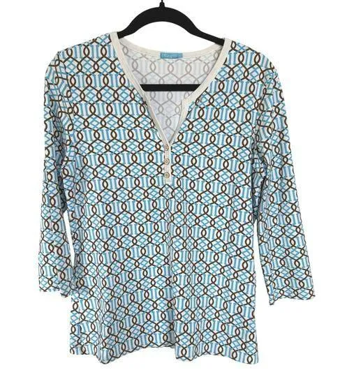 J. McLaughlin Catalina Cloth Bold Tennis Golf 3/4 Sleeve Stretch Top Large - Image 1